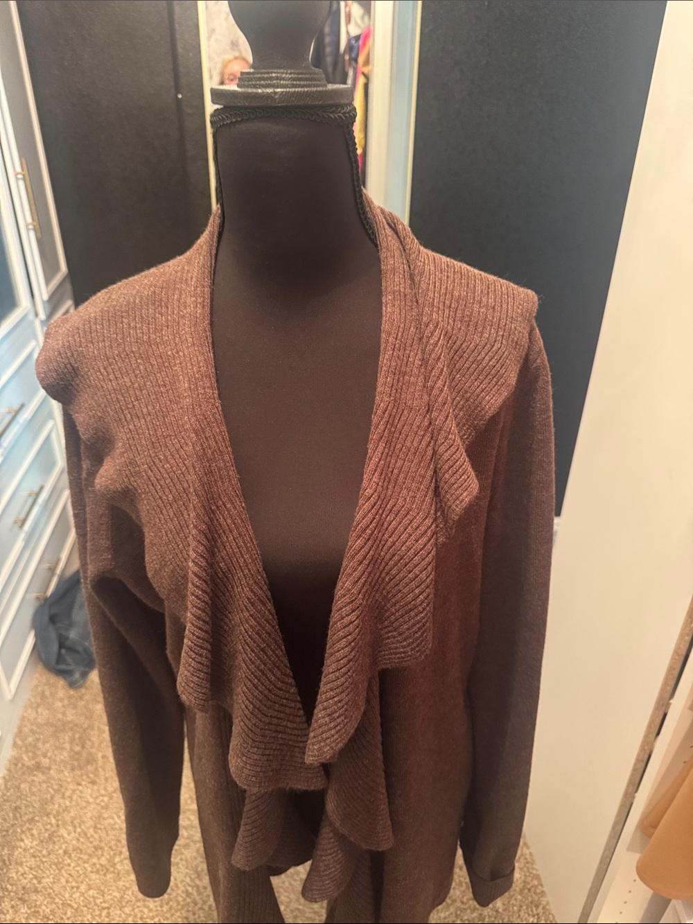 Karen Scott Brown Ruffle Open-Front Cardigan Sweater